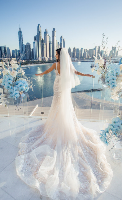 Bride Against the Backdrop of Manchester Skyscrapers